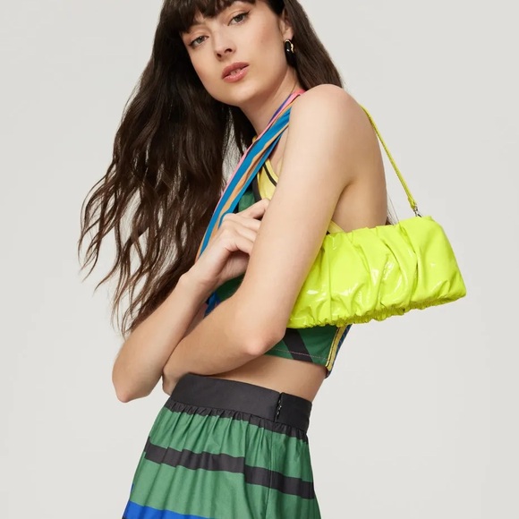 STAUD Bean Ruched Leather Convertible Bag in Citron - Picture 2 of 13